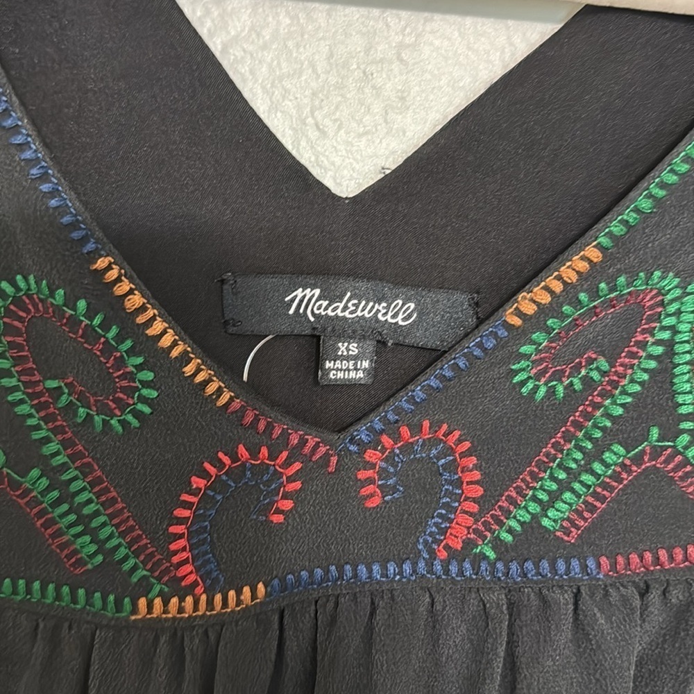 Madewell Silk V Neck Embroidered Dress - Picture 4 of 8